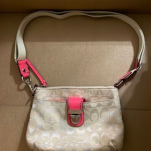 hot pink and tan coach shoulder bag